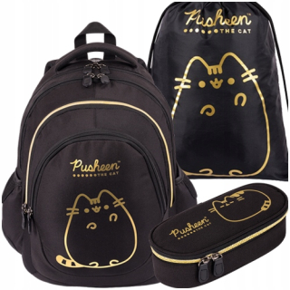 Viackomorový školský batoh Pusheen St. Majewski čierna, Odtiene žltej a zlatej 23 l + 2 ďalšie produkty